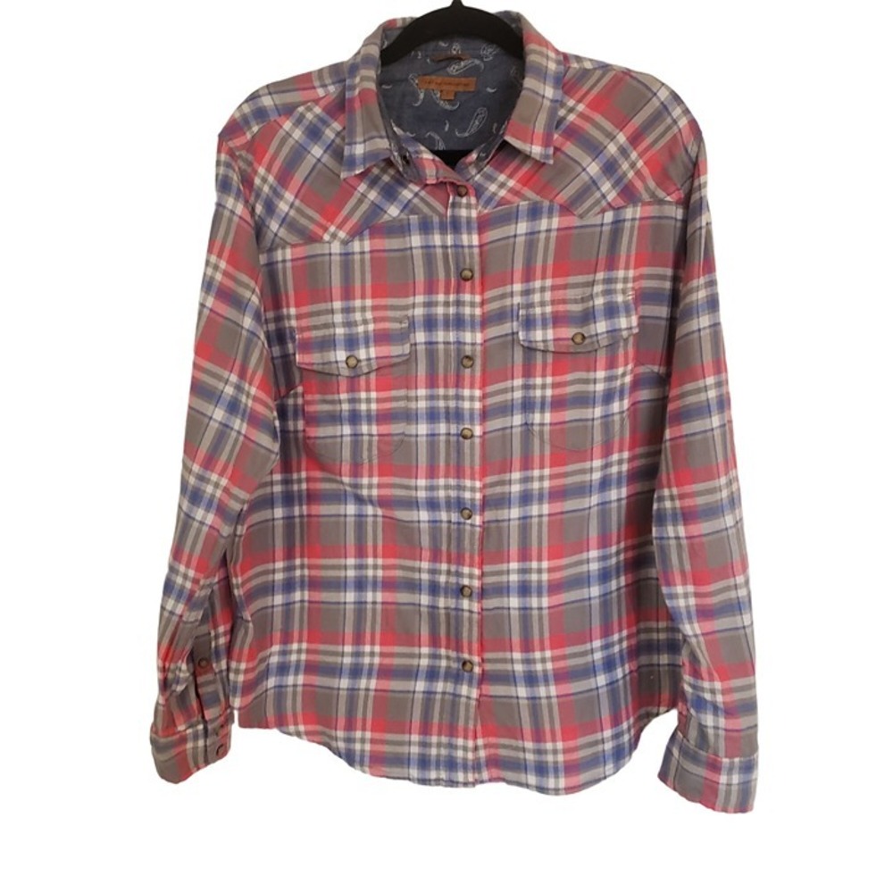 Jachs Girlfriend Flannel size Large pearl snap closure double pocket bandana pr - Picture 1 of 12